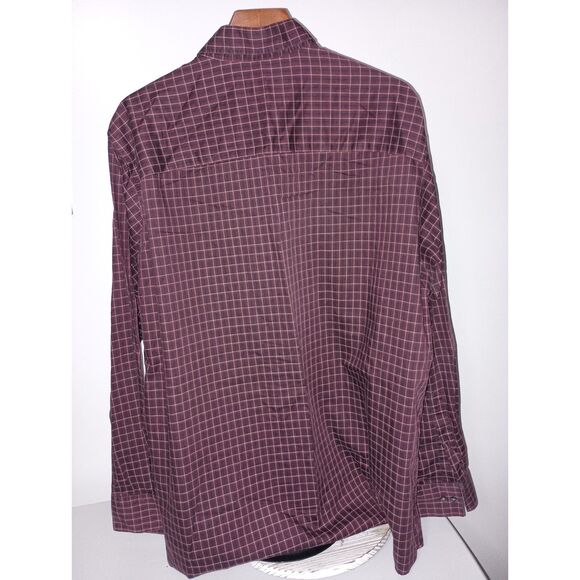 Kenneth Cole Reaction: Burgundy Plaid Long-Sleeve Button Down Shirt, Men XL - Picture 2 of 5